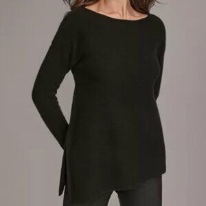 Donna Karan New York Black Asymmetric-Hem 100% Cashmere Poncho Sweater NWOT